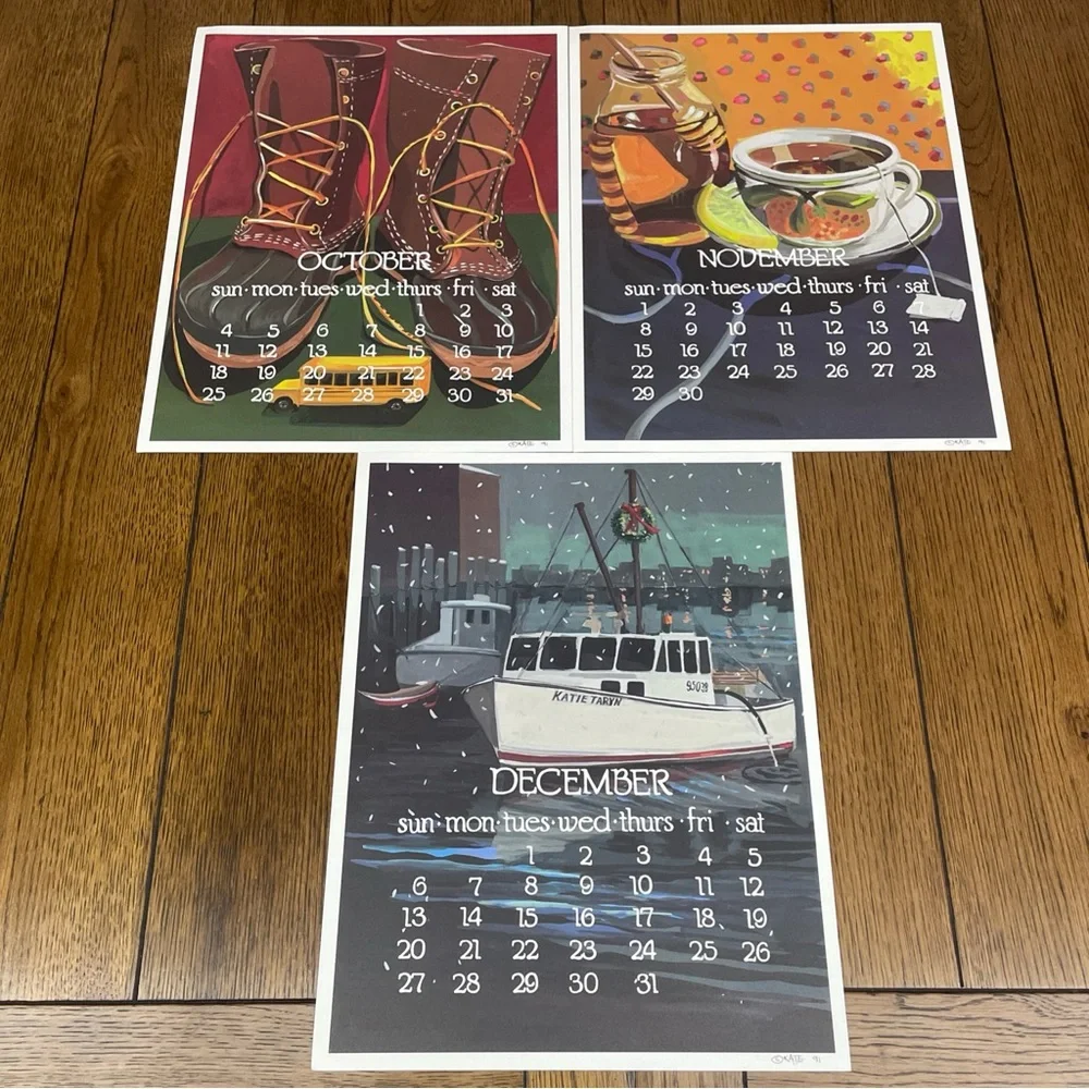Kate Libby 12 Calendar Posters For 1992 Art 11” x 14
